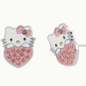 Colorful Cute Pink Strawberry Rhinestone Crystal studs Fashion Earrings Set